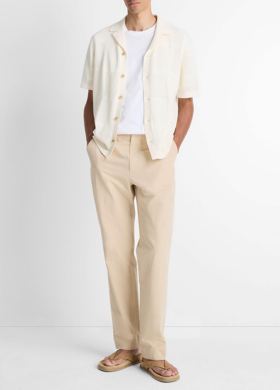 VINCE Patchwork Pointelle Short-Sleeve Shirt in Short Sleeve