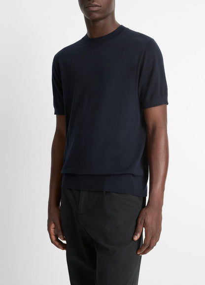 VINCE Featherweight Merino Wool-Cashmere Short-Sleeve Sweater in Crew Neck