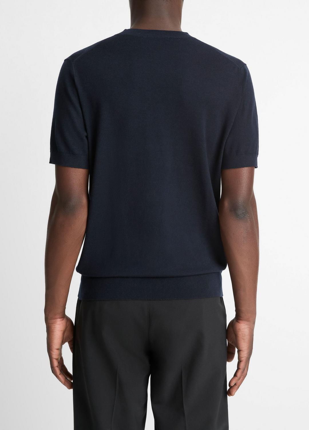 VINCE Featherweight Merino Wool-Cashmere Short-Sleeve Sweater in Crew Neck