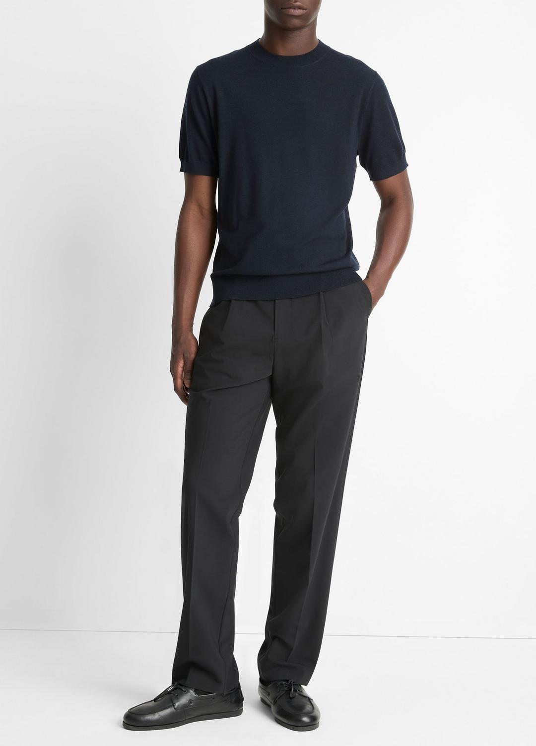VINCE Featherweight Merino Wool-Cashmere Short-Sleeve Sweater in Crew Neck
