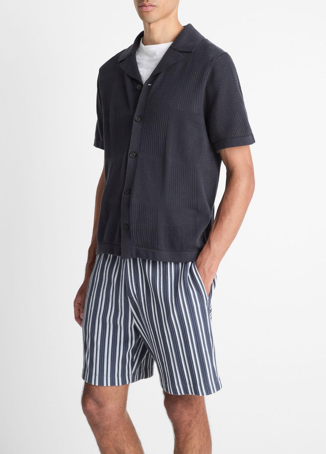 VINCE Patchwork Pointelle Short-Sleeve Shirt in Short Sleeve