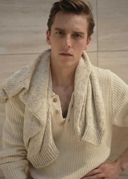 VINCE Shaker Italian Cotton-Blend Polo Sweater in Sweaters