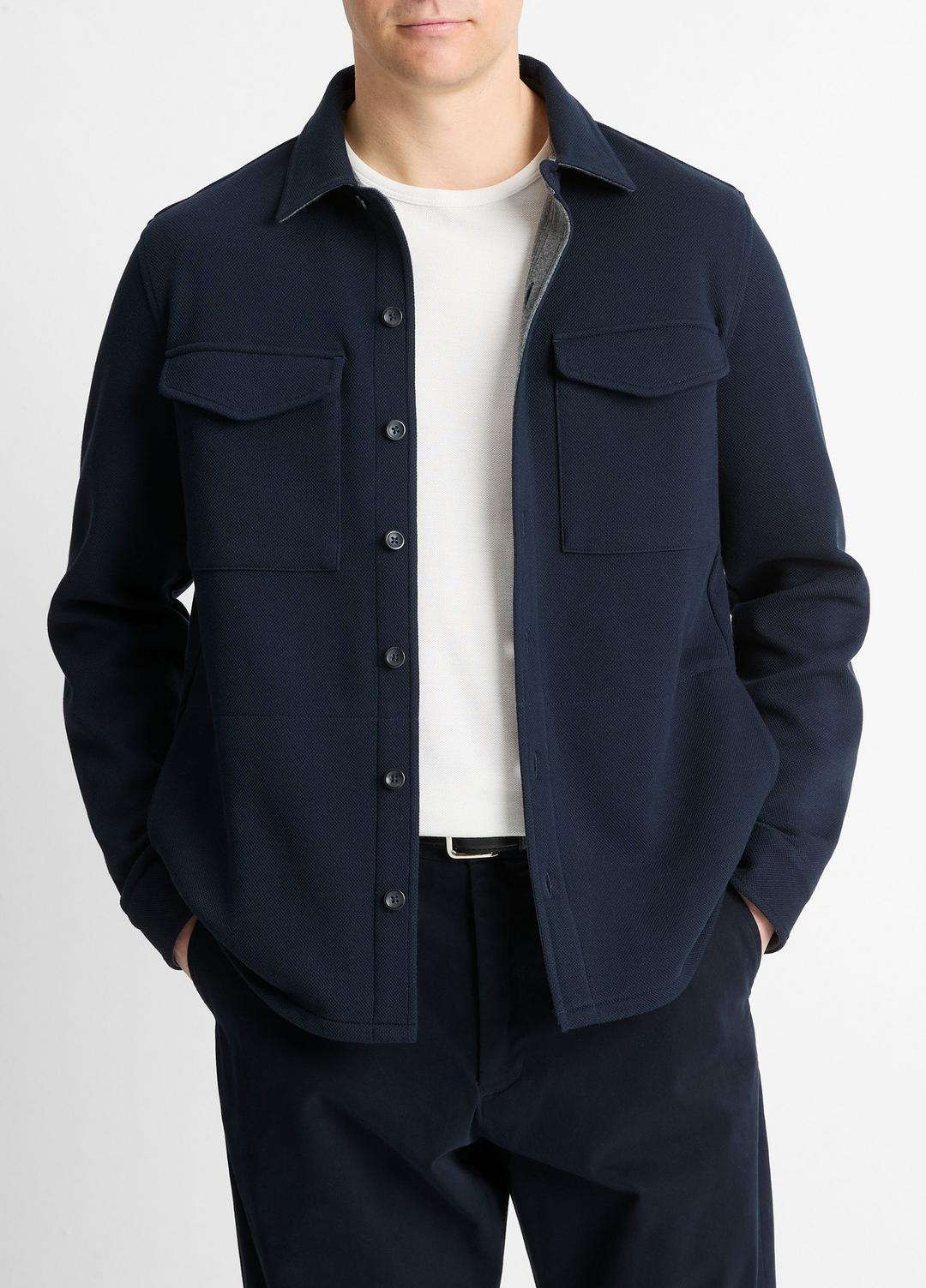 VINCE Double-Knit Cotton-Blend Piqué Shirt Jacket in Shirt Jackets