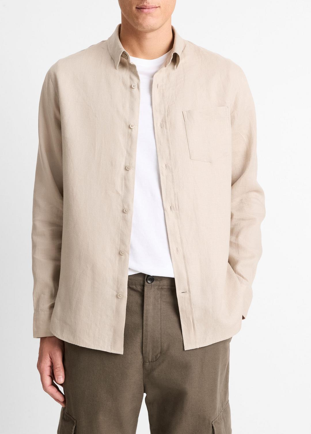 VINCE Linen Long-Sleeve Shirt in Long Sleeve
