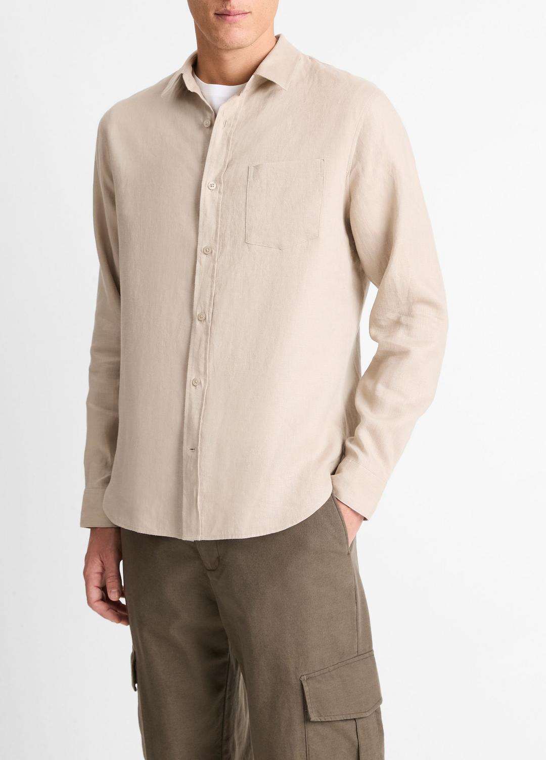 VINCE Linen Long-Sleeve Shirt in Long Sleeve