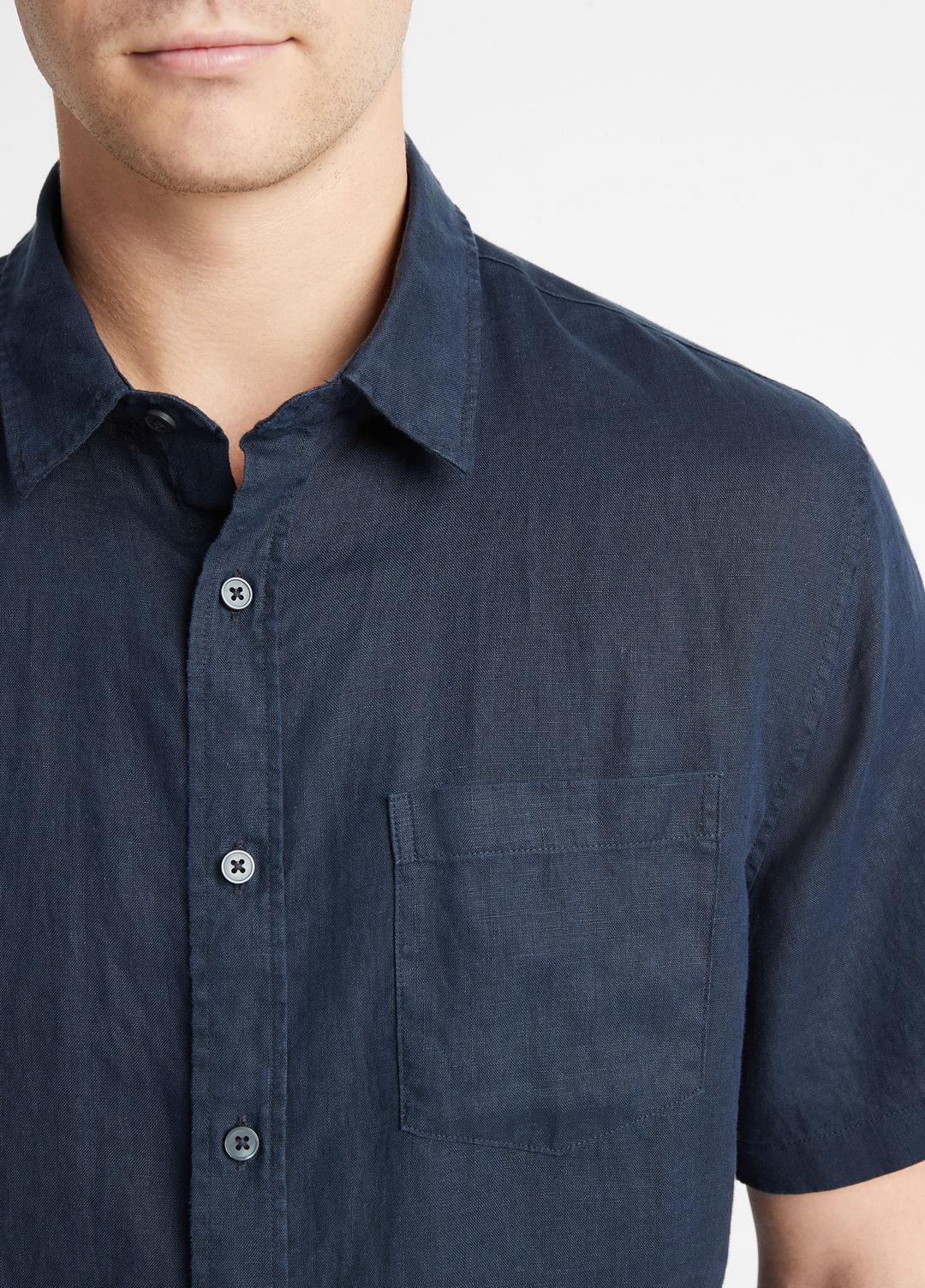 VINCE Linen Short-Sleeve Shirt in Short Sleeve