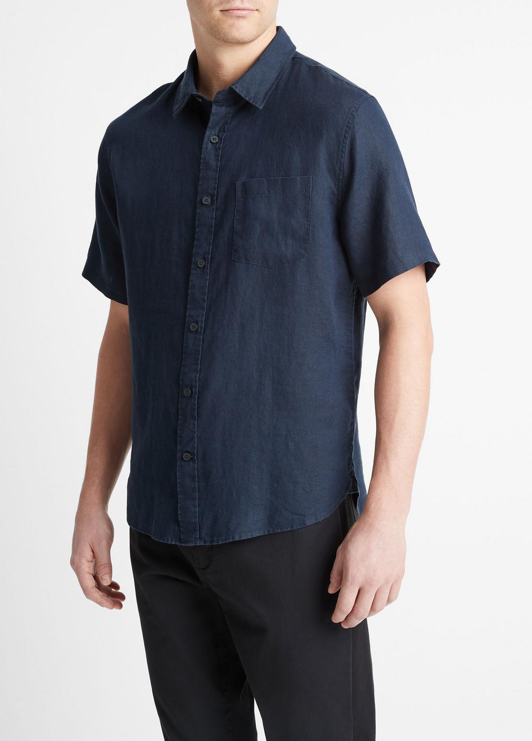 VINCE Linen Short-Sleeve Shirt in Short Sleeve