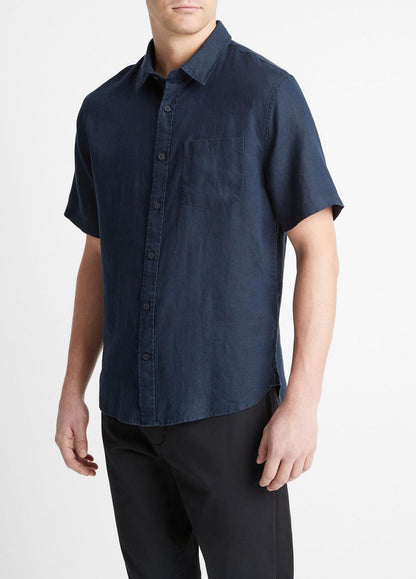 VINCE Linen Short-Sleeve Shirt in Short Sleeve
