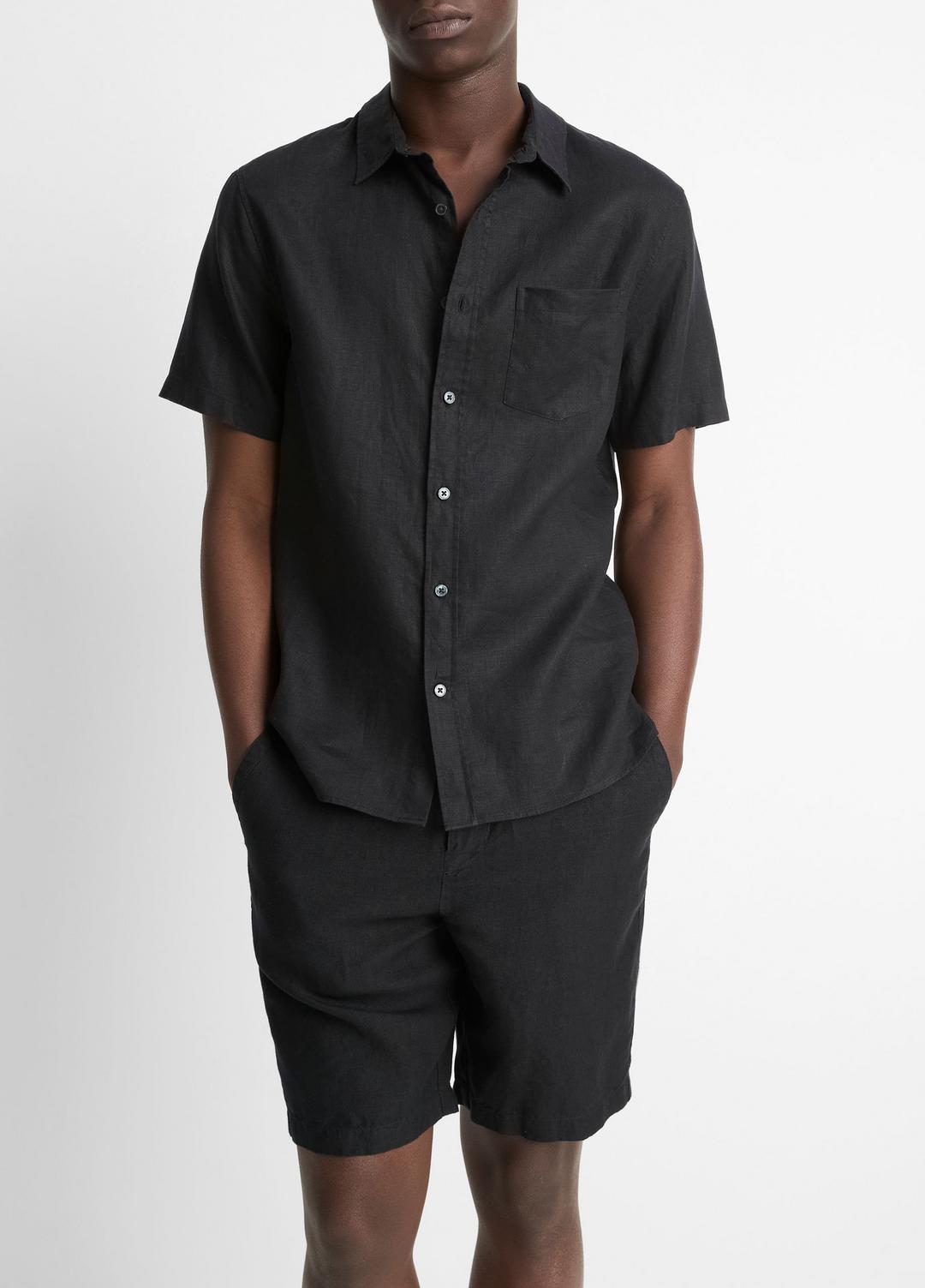 VINCE Linen Short-Sleeve Shirt in Short Sleeve
