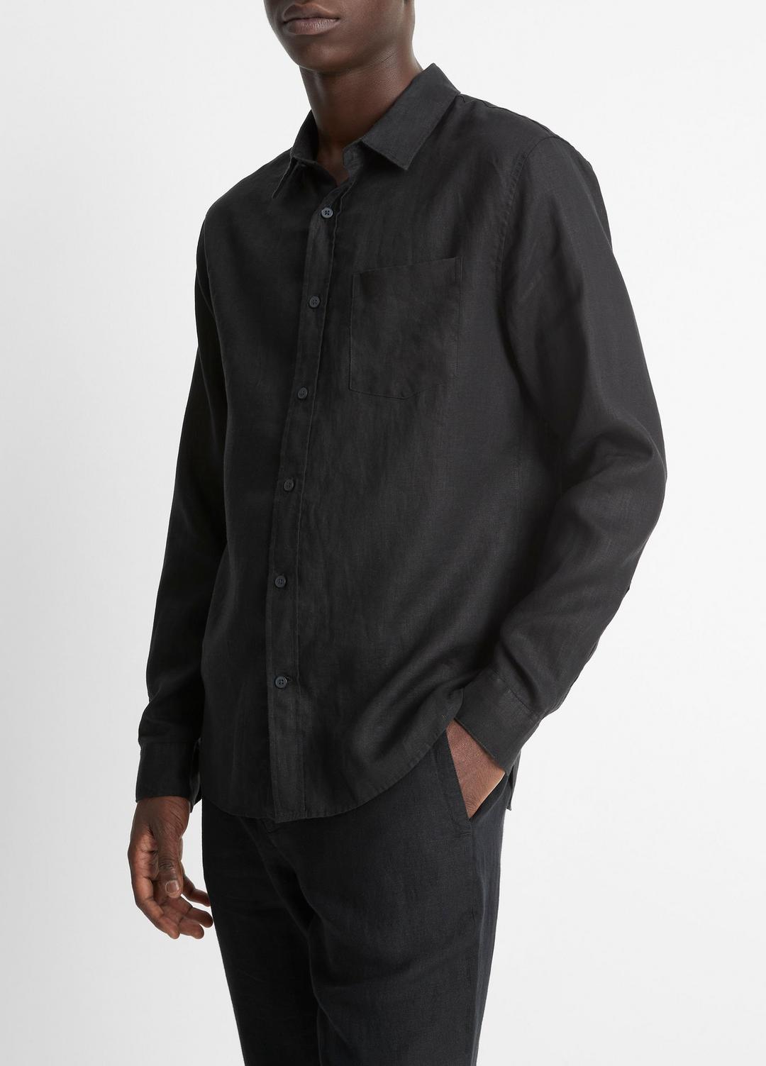 VINCE Linen Long-Sleeve Shirt in Long Sleeve