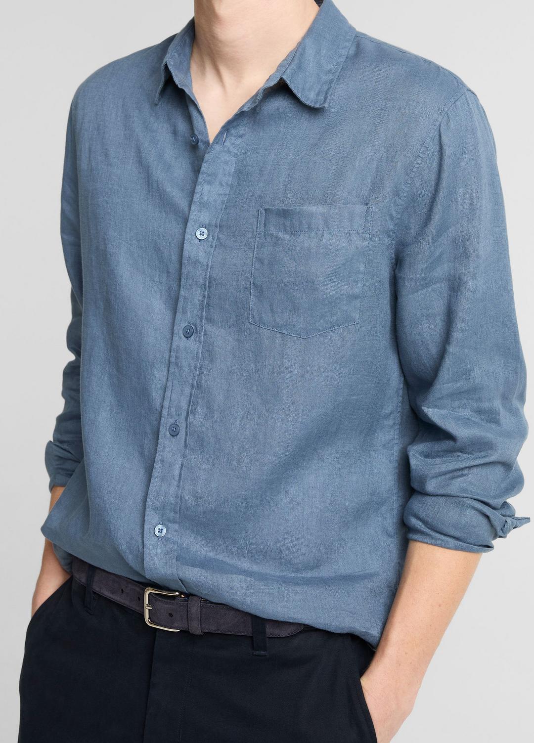 VINCE Linen Long-Sleeve Shirt in Long Sleeve