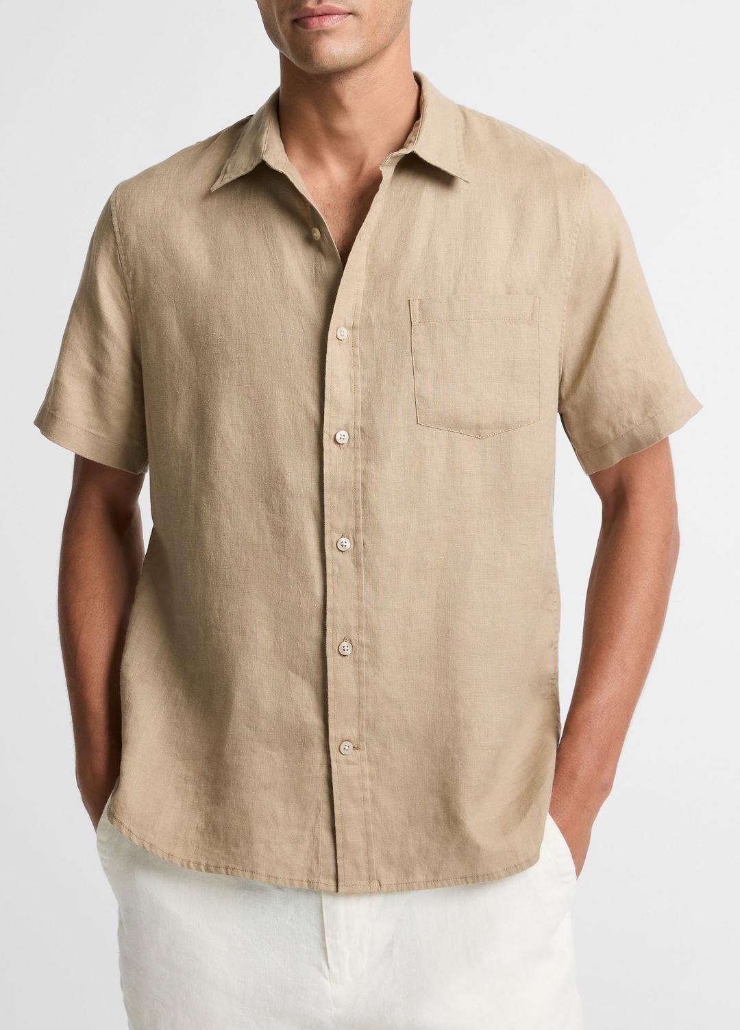 VINCE Linen Short-Sleeve Shirt in Long Sleeve
