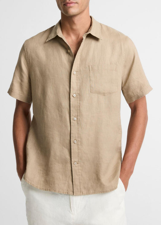 VINCE Linen Short-Sleeve Shirt in Long Sleeve