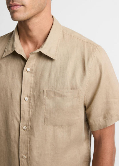VINCE Linen Short-Sleeve Shirt in Long Sleeve