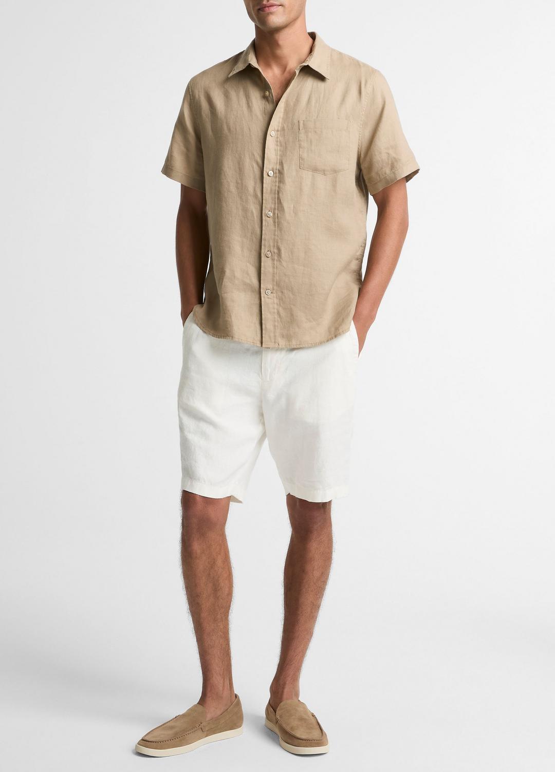 VINCE Linen Short-Sleeve Shirt in Long Sleeve