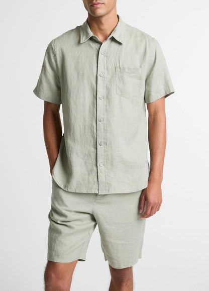 VINCE Linen Short-Sleeve Shirt in Long Sleeve