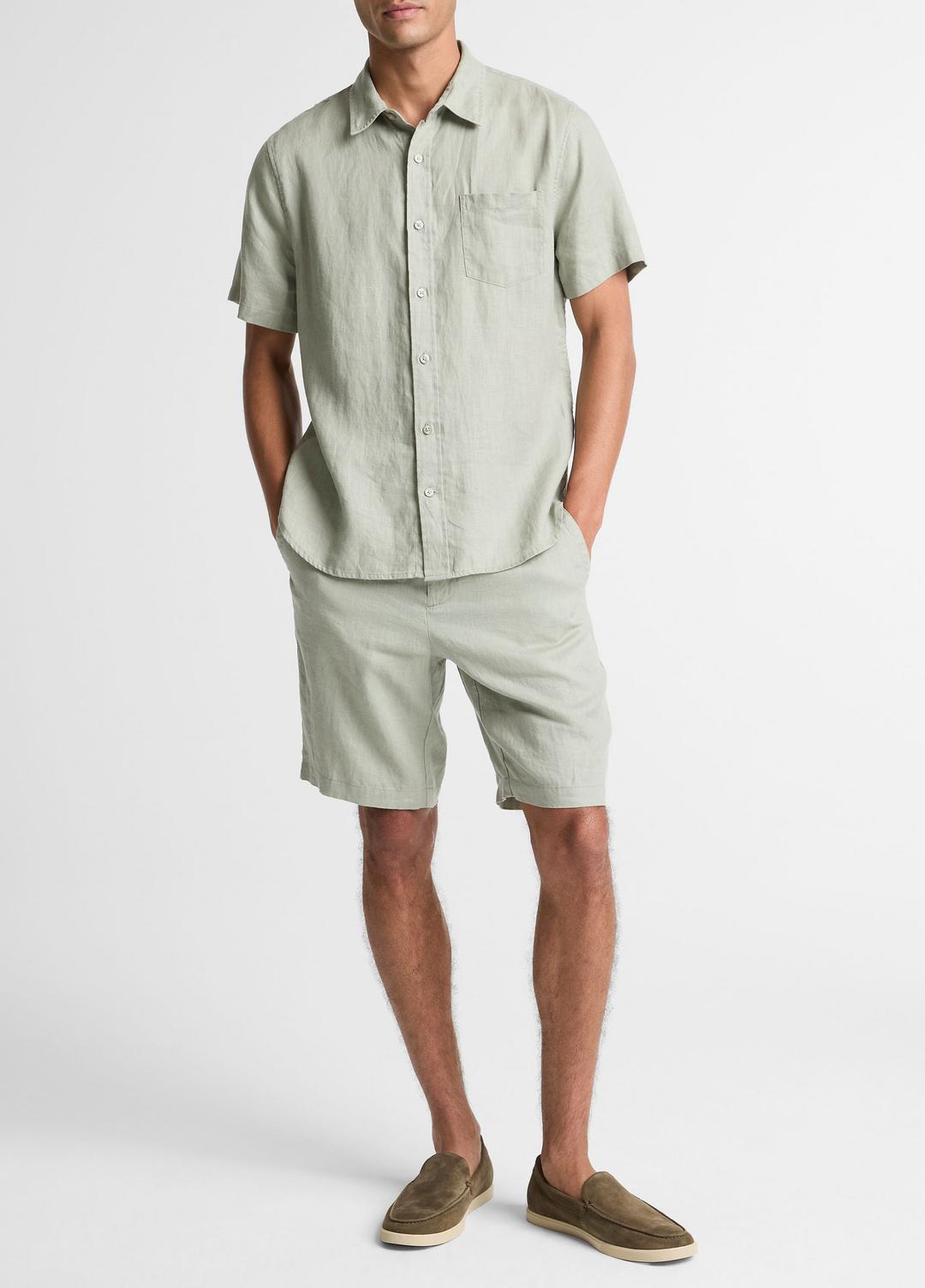 VINCE Linen Short-Sleeve Shirt in Long Sleeve