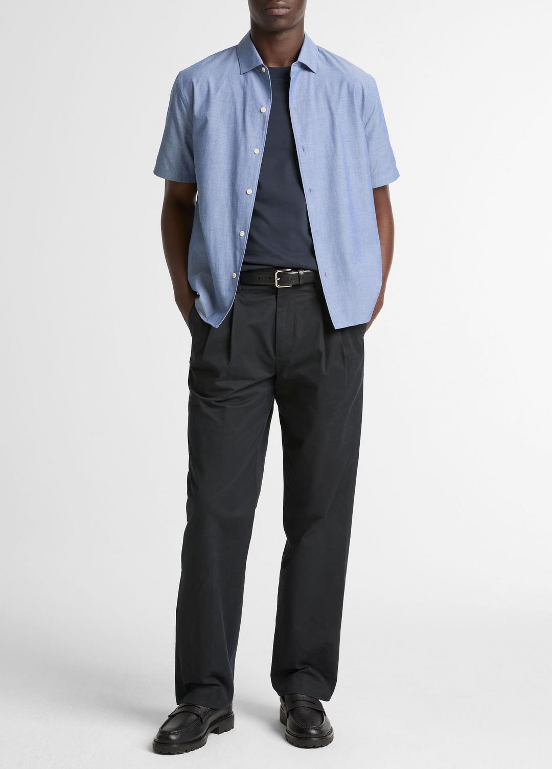 VINCE Cotton Short-Sleeve Button-Front Shirt  in Short Sleeve