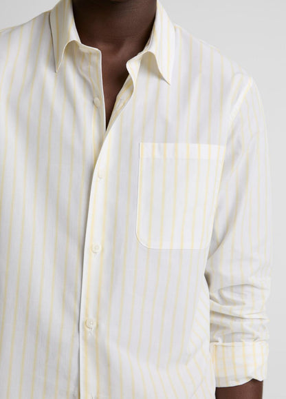 VINCE Striped Cotton-Blend Poplin Button-Front Shirt in Long Sleeve