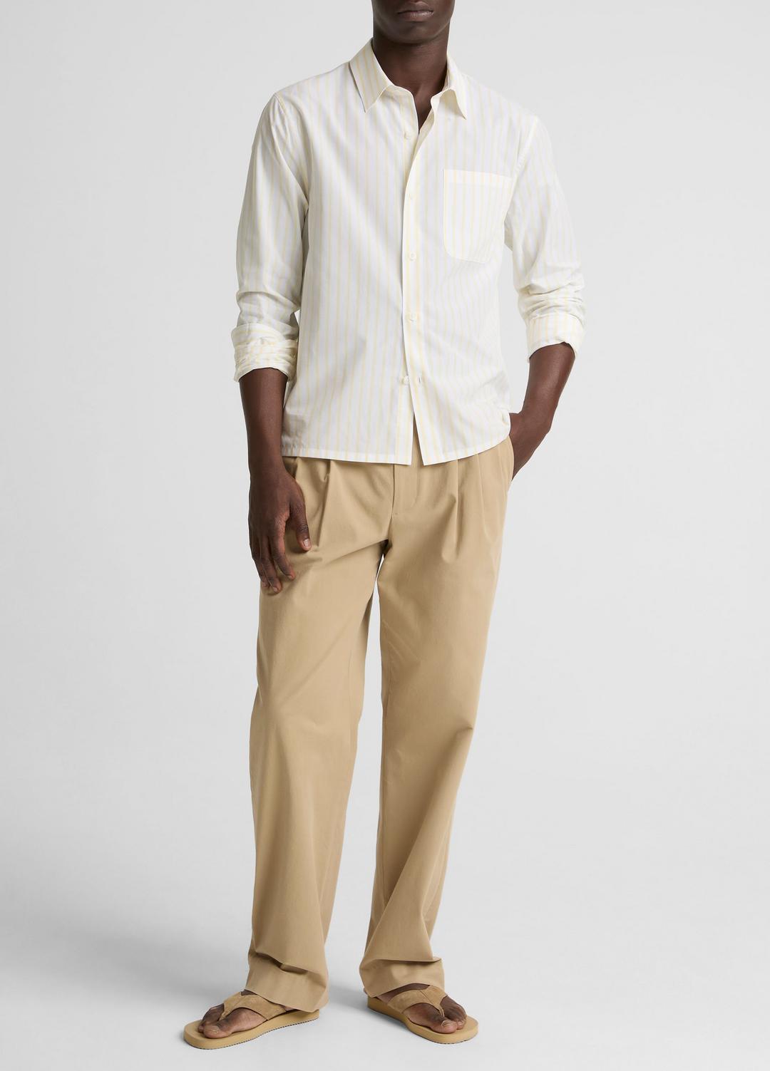 VINCE Striped Cotton-Blend Poplin Button-Front Shirt in Long Sleeve