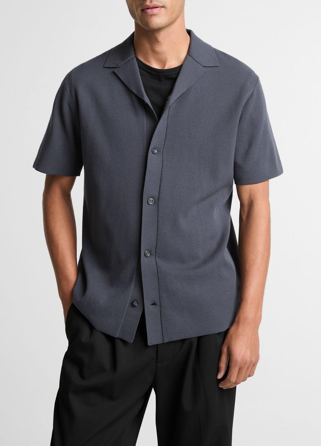 VINCE Merino Wool Cabana Shirt  in Short Sleeve