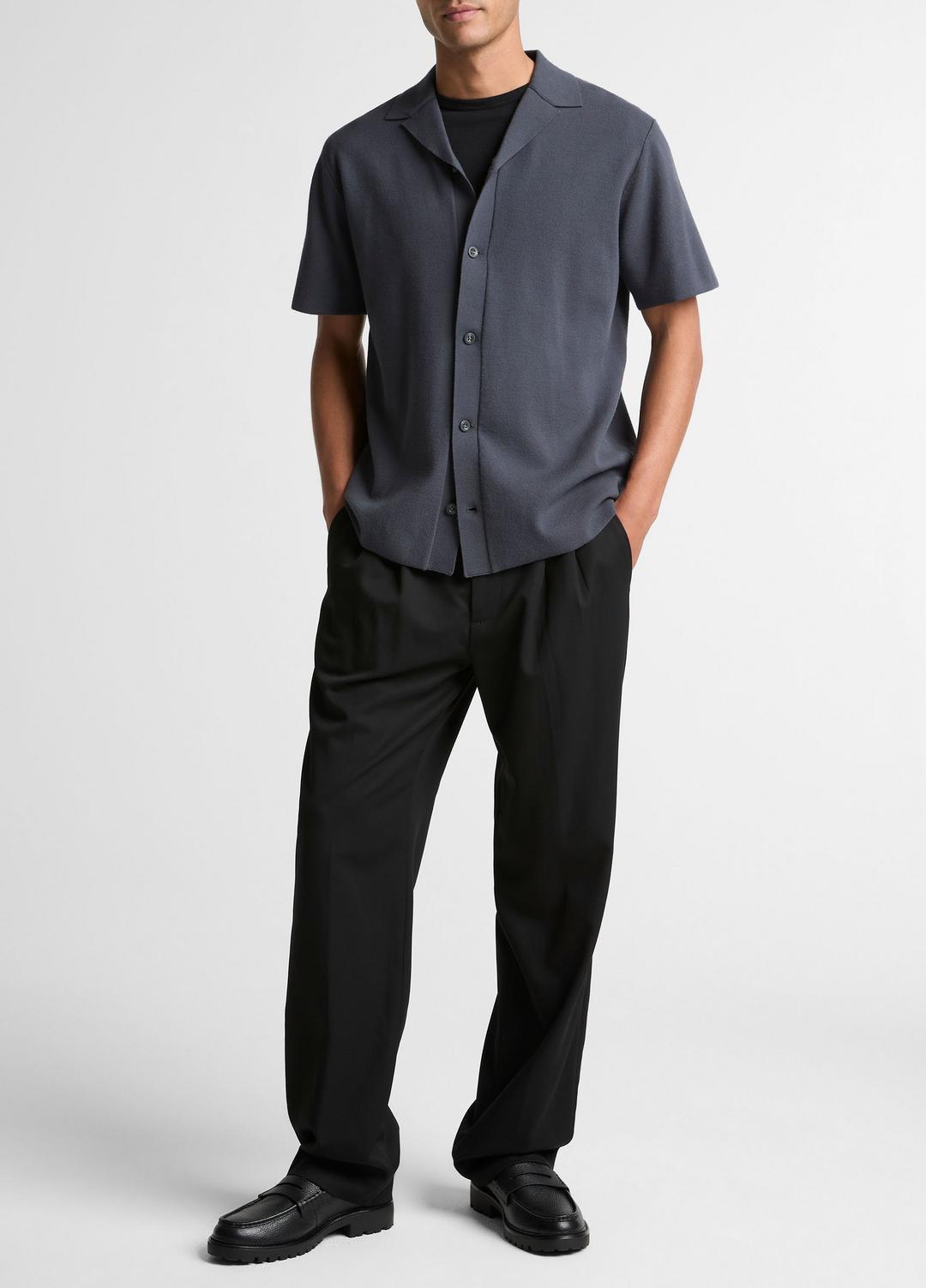 VINCE Merino Wool Cabana Shirt  in Short Sleeve