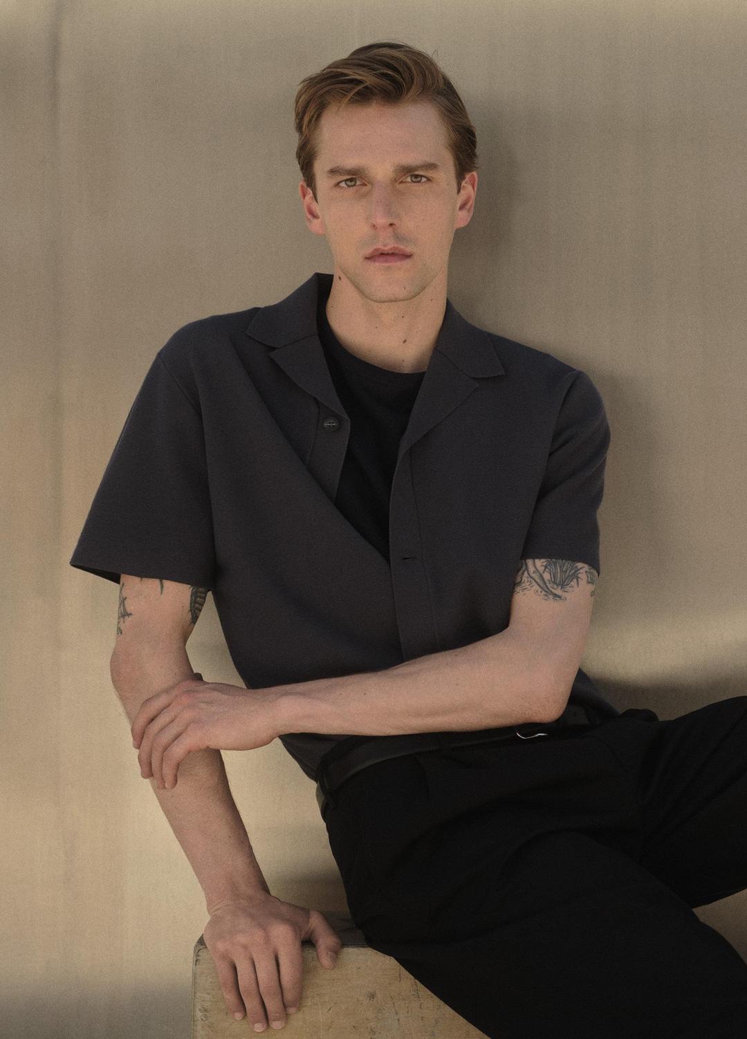 VINCE Merino Wool Cabana Shirt  in Short Sleeve