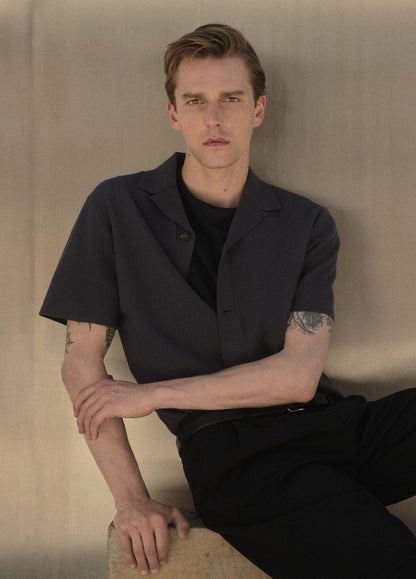 VINCE Merino Wool Cabana Shirt  in Short Sleeve
