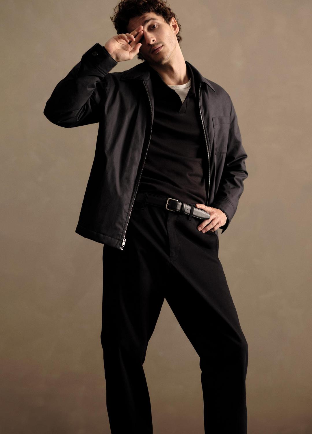 VINCE Milano Pima Cotton-Blend Johnny-Collar Shirt in Long Sleeve