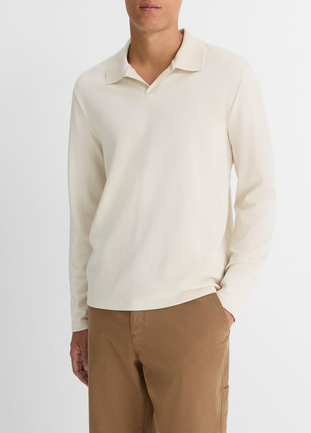 VINCE Milano Pima Cotton-Blend Johnny-Collar Shirt in Long Sleeve