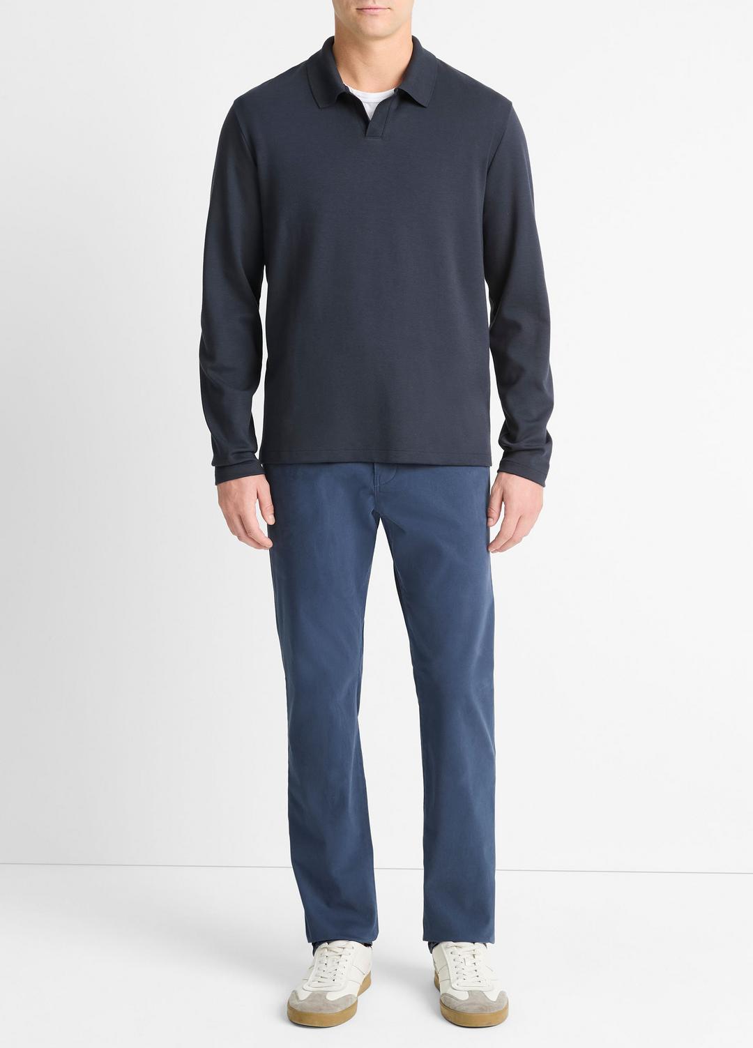 VINCE Milano Pima Cotton-Blend Johnny-Collar Shirt in Long Sleeve