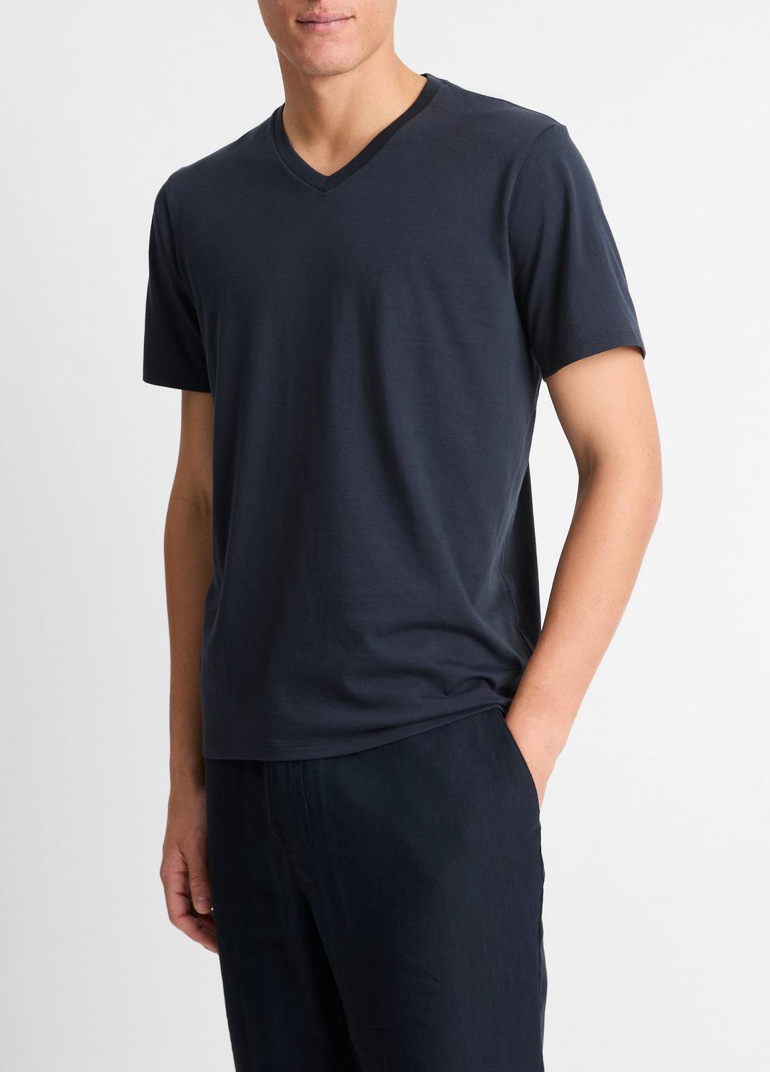 VINCE Pima Cotton V-Neck T-Shirt in Short Sleeve