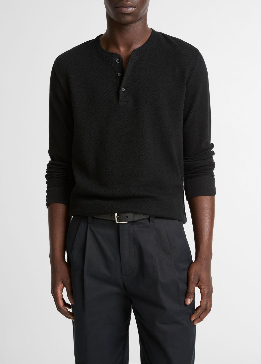 VINCE Jacquard-Rib Cotton Henley in Long Sleeve