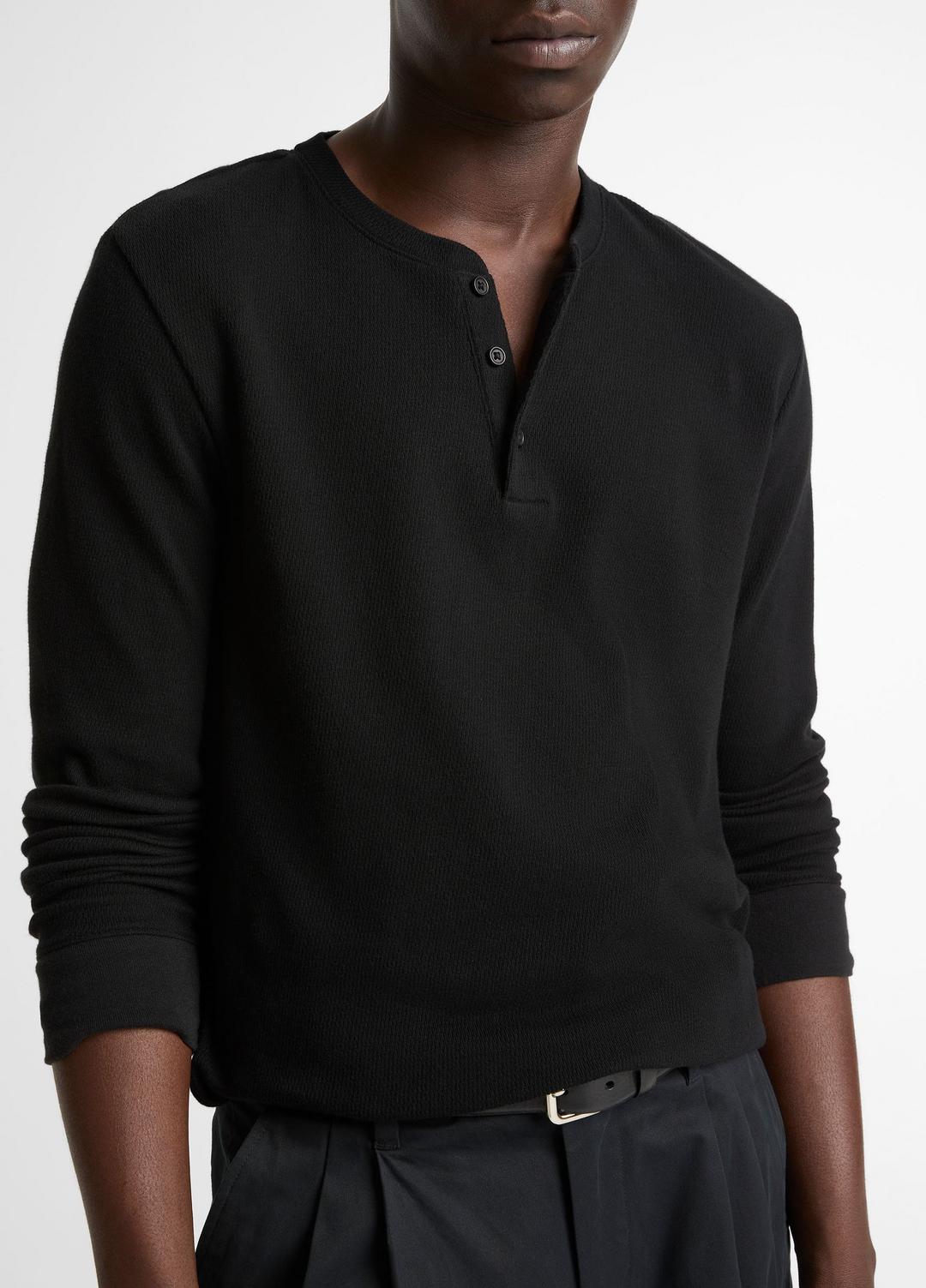 VINCE Jacquard-Rib Cotton Henley in Long Sleeve
