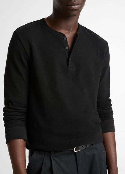 VINCE Jacquard-Rib Cotton Henley in Long Sleeve