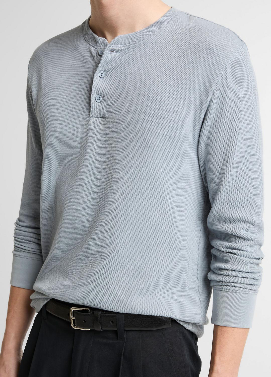 VINCE Jacquard-Rib Cotton Henley in Long Sleeve