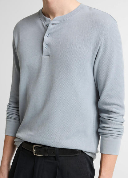 VINCE Jacquard-Rib Cotton Henley in Long Sleeve