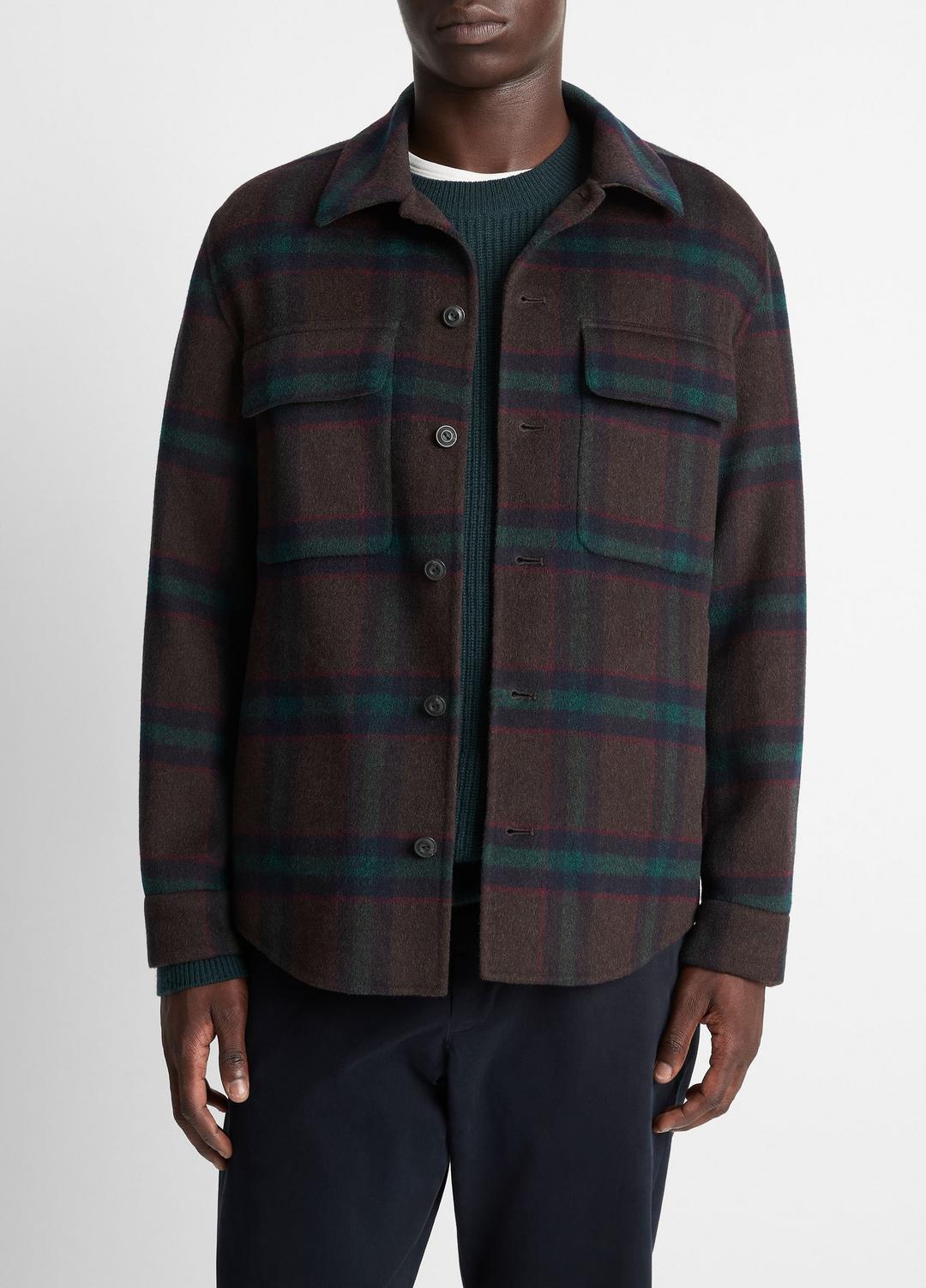 VINCE Plaid Splittable Wool-Blend Shirt Jacket in Shirt Jackets