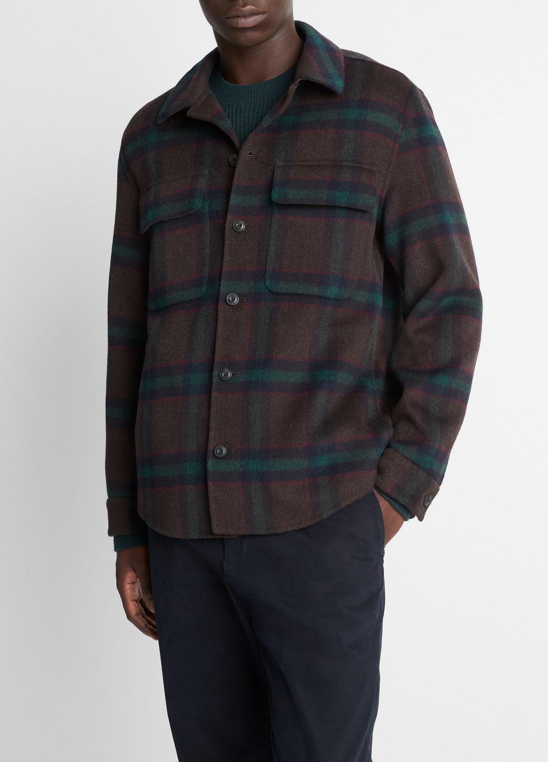 VINCE Plaid Splittable Wool-Blend Shirt Jacket in Shirt Jackets