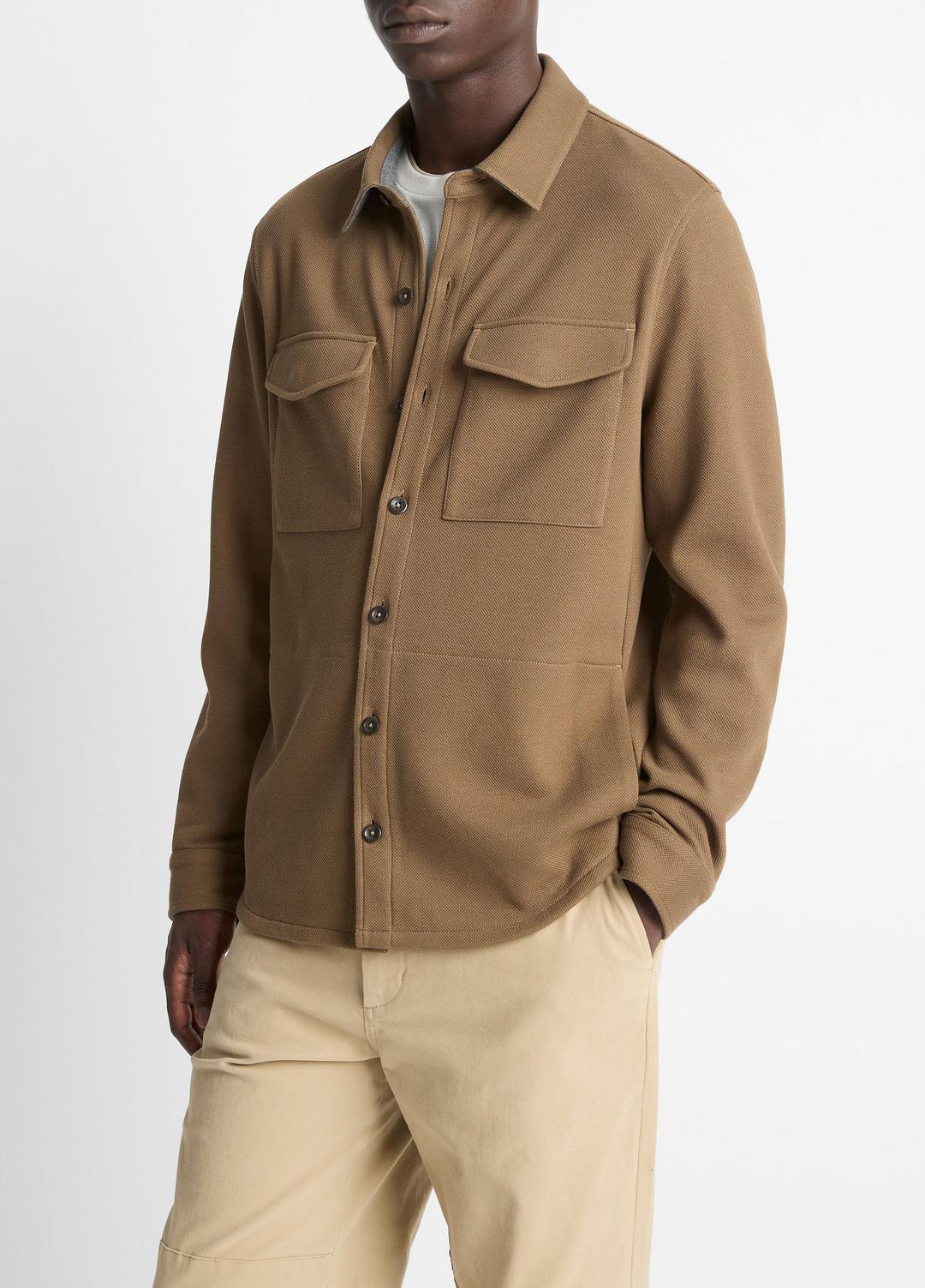 VINCE Double-Knit Cotton-Blend Piqué Shirt Jacket in Shirt Jackets