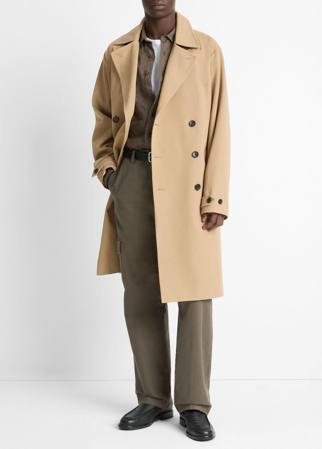 VINCE Italian Cotton Double-Breasted Trench Coat in Coats