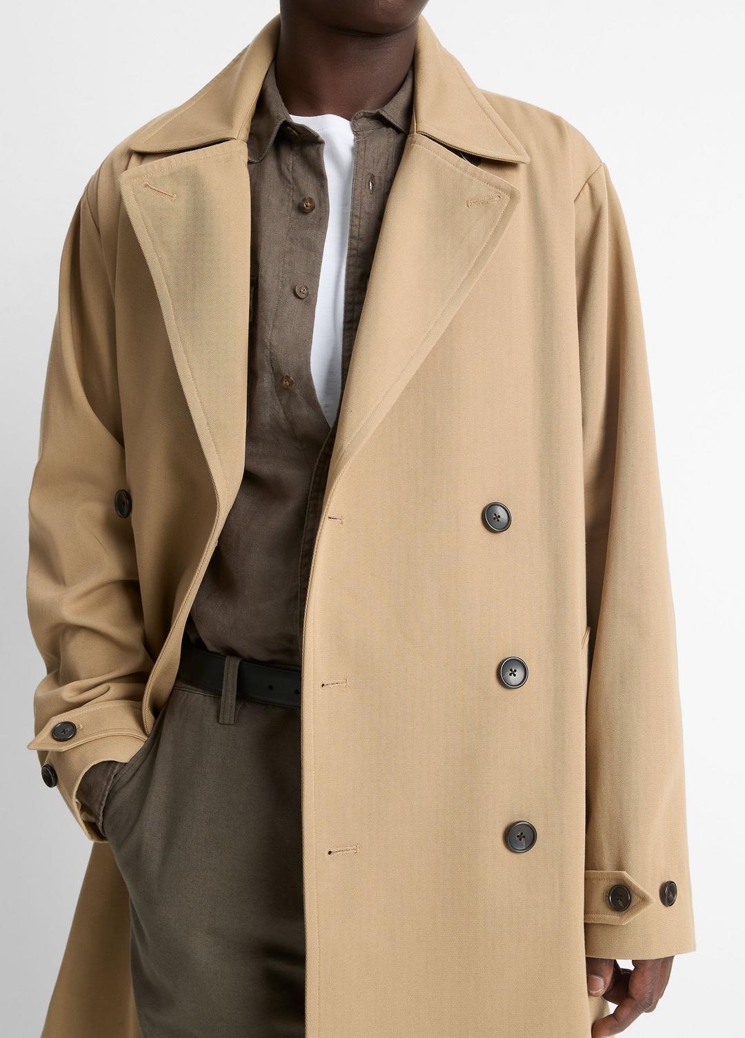 VINCE Italian Cotton Double-Breasted Trench Coat in Coats