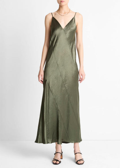 VINCE Paneled Satin Bias Slip Dress in Dresses & Skirts