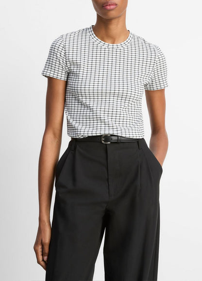 VINCE Checked Smocked T-Shirt in Shirts & Tees