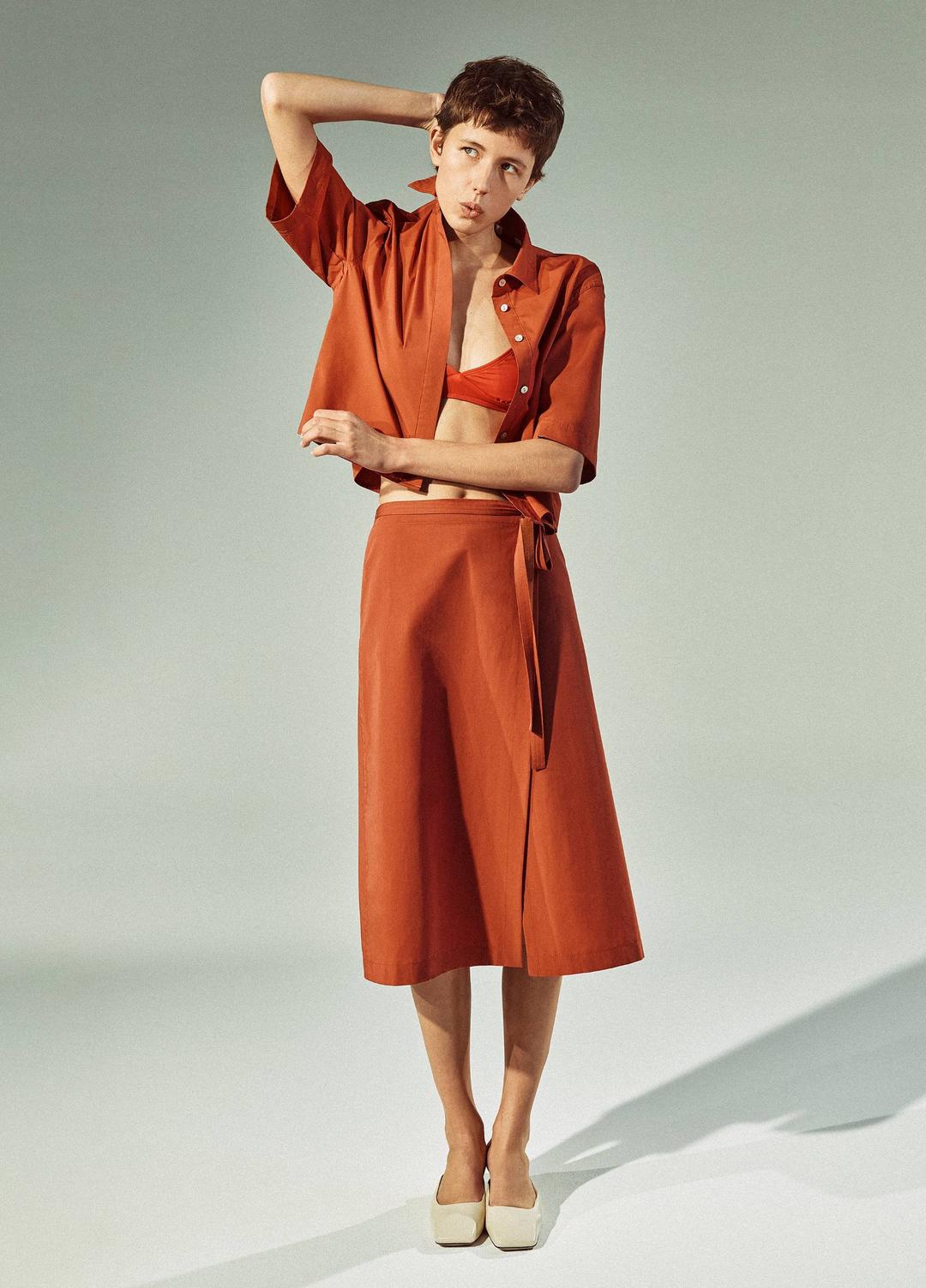 VINCE Cotton-Blend Straight Wrap Skirt in Dresses & Skirts
