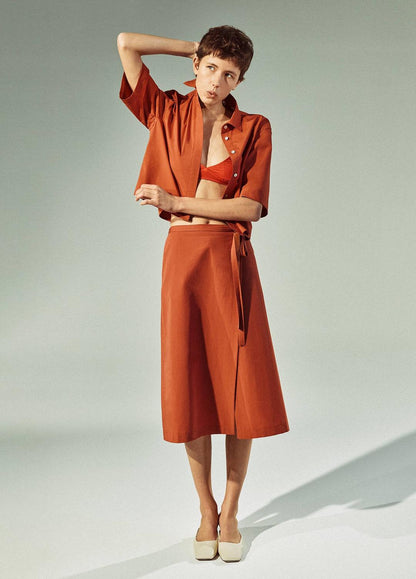 VINCE Cotton-Blend Straight Wrap Skirt in Dresses & Skirts