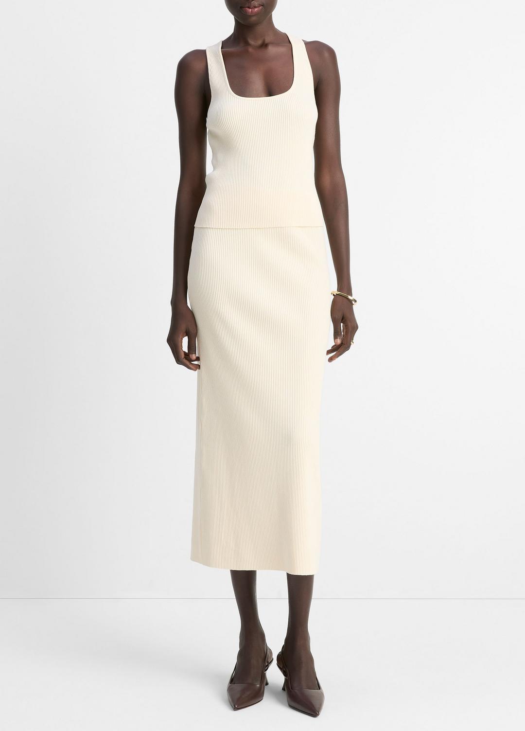 VINCE Ribbed Cotton-Blend Midi Skirt in Dresses & Skirts