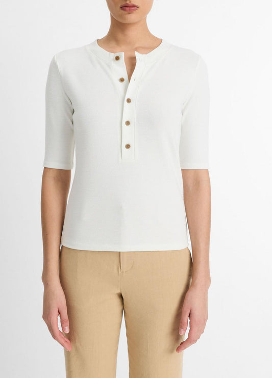 VINCE Jersey Elbow-Sleeve Henley in Shirts & Tees