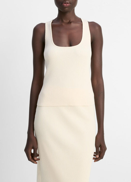 VINCE Ribbed Cotton-Blend Racerback Tank in Shirts & Tees